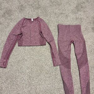 Pink Long Sleeve Crop Top and Leggings Set